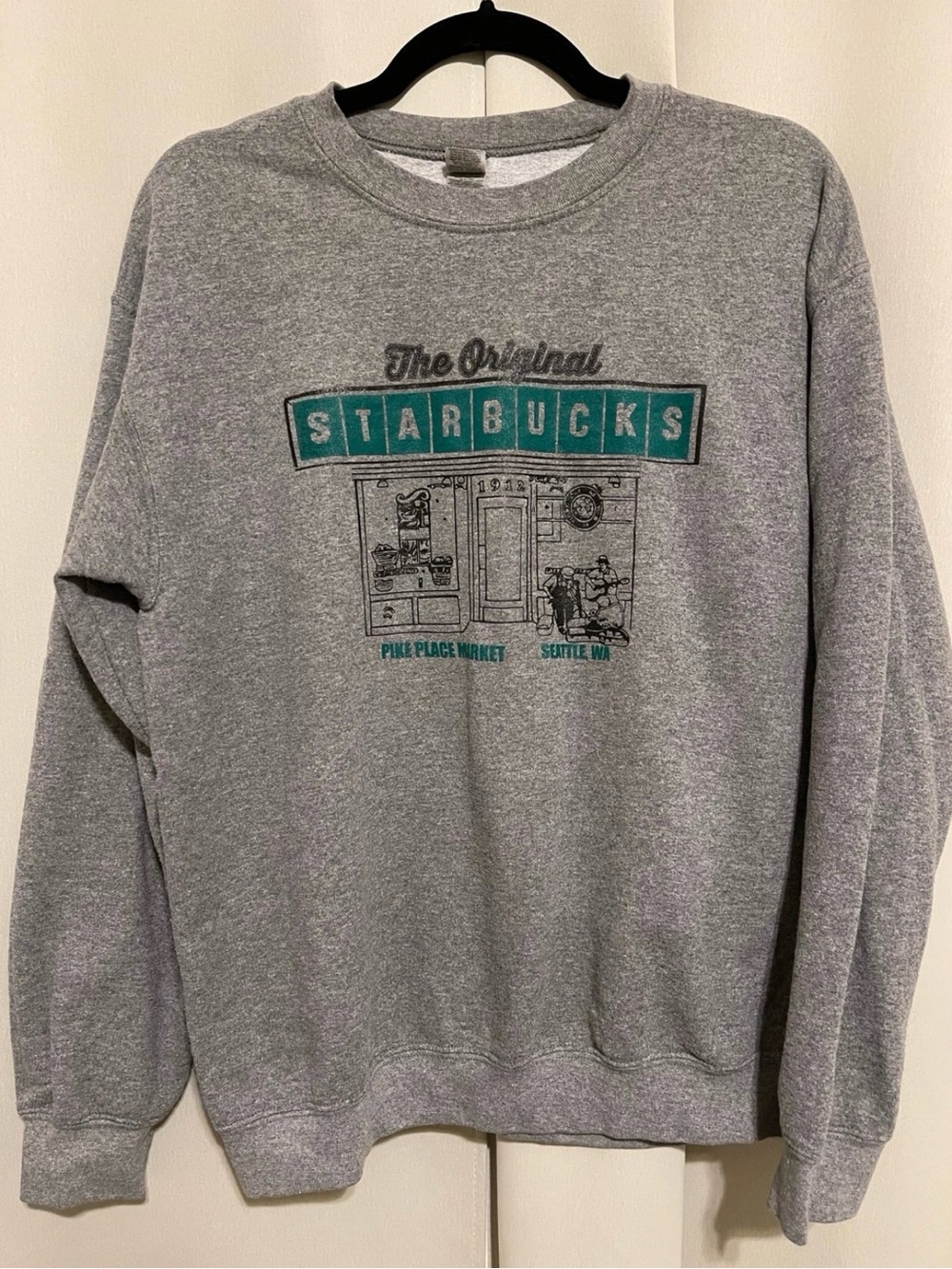Starbucks Gray Crewneck Sweatshirt with Teal Logo Panels